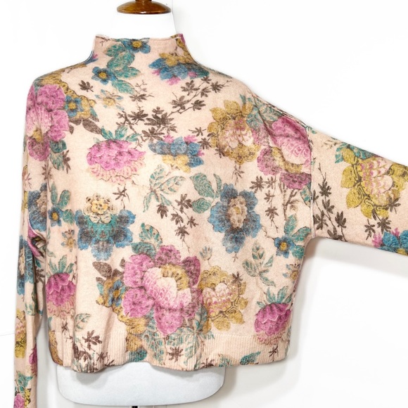 SOLD-Anthropologie Cashmere Floral Print Mock Neck Long Sleeve Sweater Pilcro - Picture 9 of 14